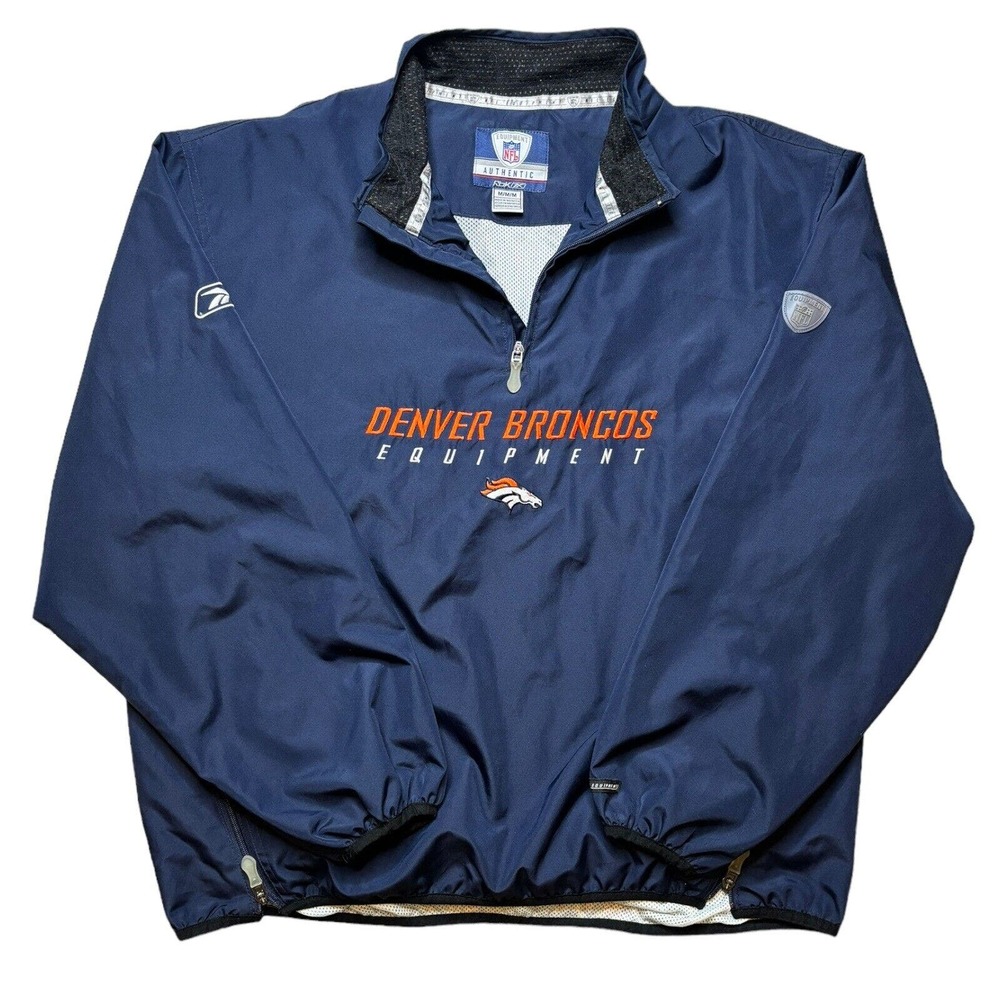 Denver Broncos Reebok NFL Authentic 1/2 Zip Pullover Jacket Size Medium Blue